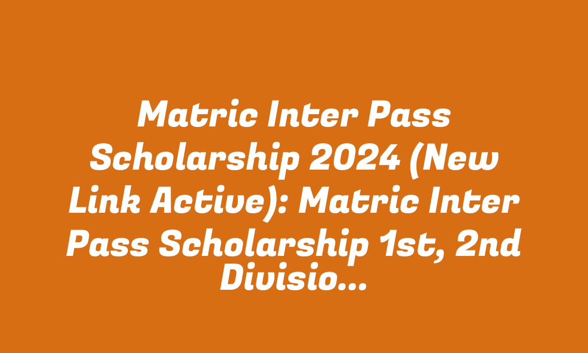 Matric Inter Pass Scholarship 2024 (New Link Active): Matric Inter Pass Scholarship 1st, 2nd Division Resumes Online for ₹25,000